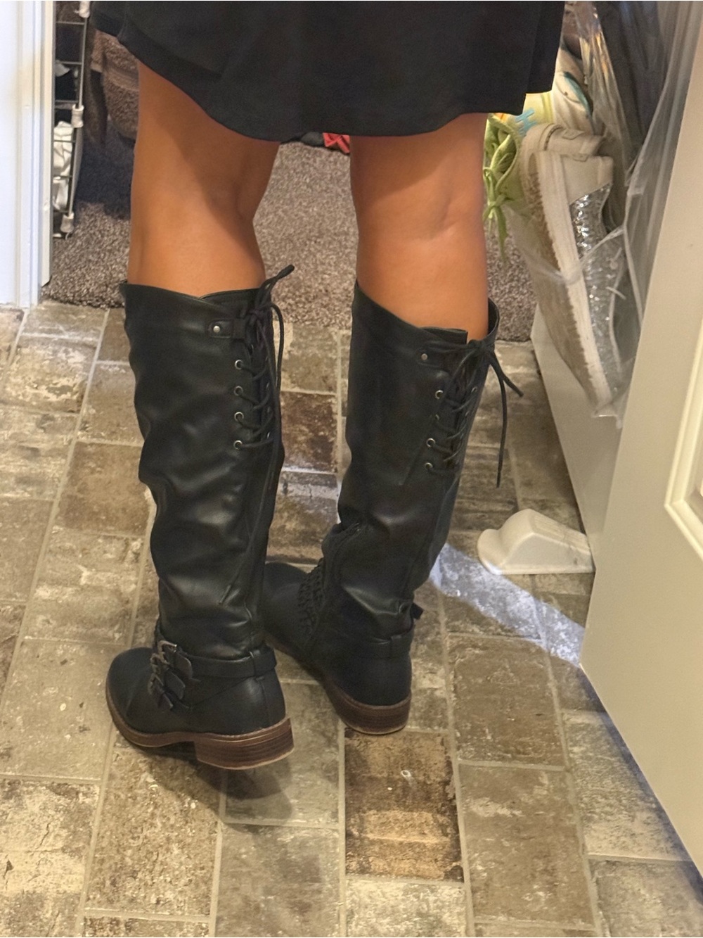 XOXO Black Over-the-Knee Lace-Up Boots with Buckle Straps and Braided Detail - Picture 12 of 12